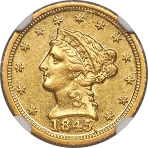 image for: 1845-D $2 1/2 AU58 NGC. Variety 6-J....