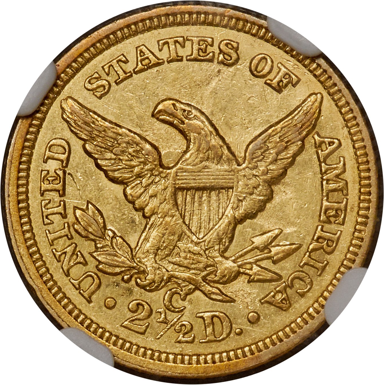 image for: 1858-C $2 1/2 AU58 NGC. Variety 1....