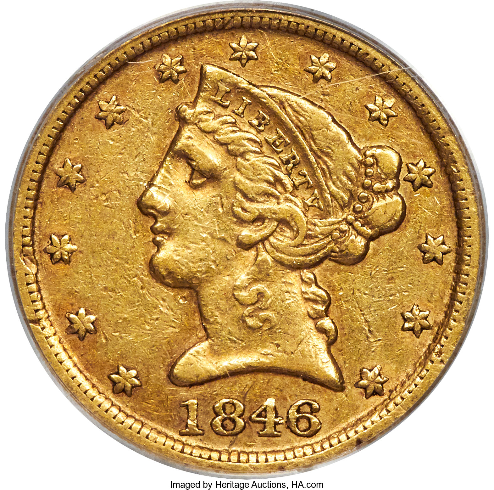 image for: 1846-D/D $5 XF45 PCGS. CAC. Variety 16-J....
