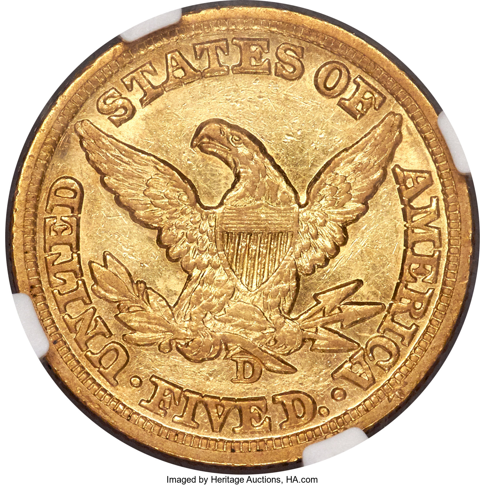 image for: 1849-D $5 AU53 NGC. Variety 25-S....