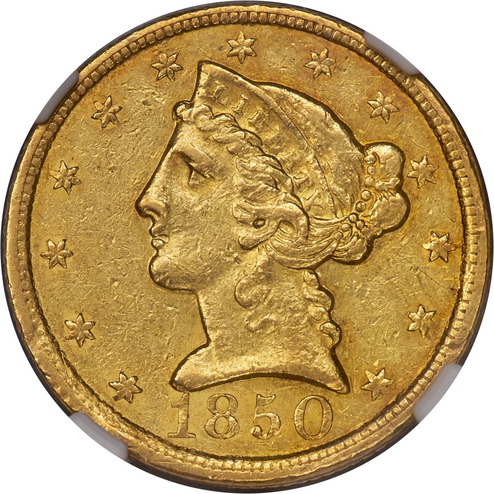 image for: 1850-C $5 AU53 NGC. Variety 3....