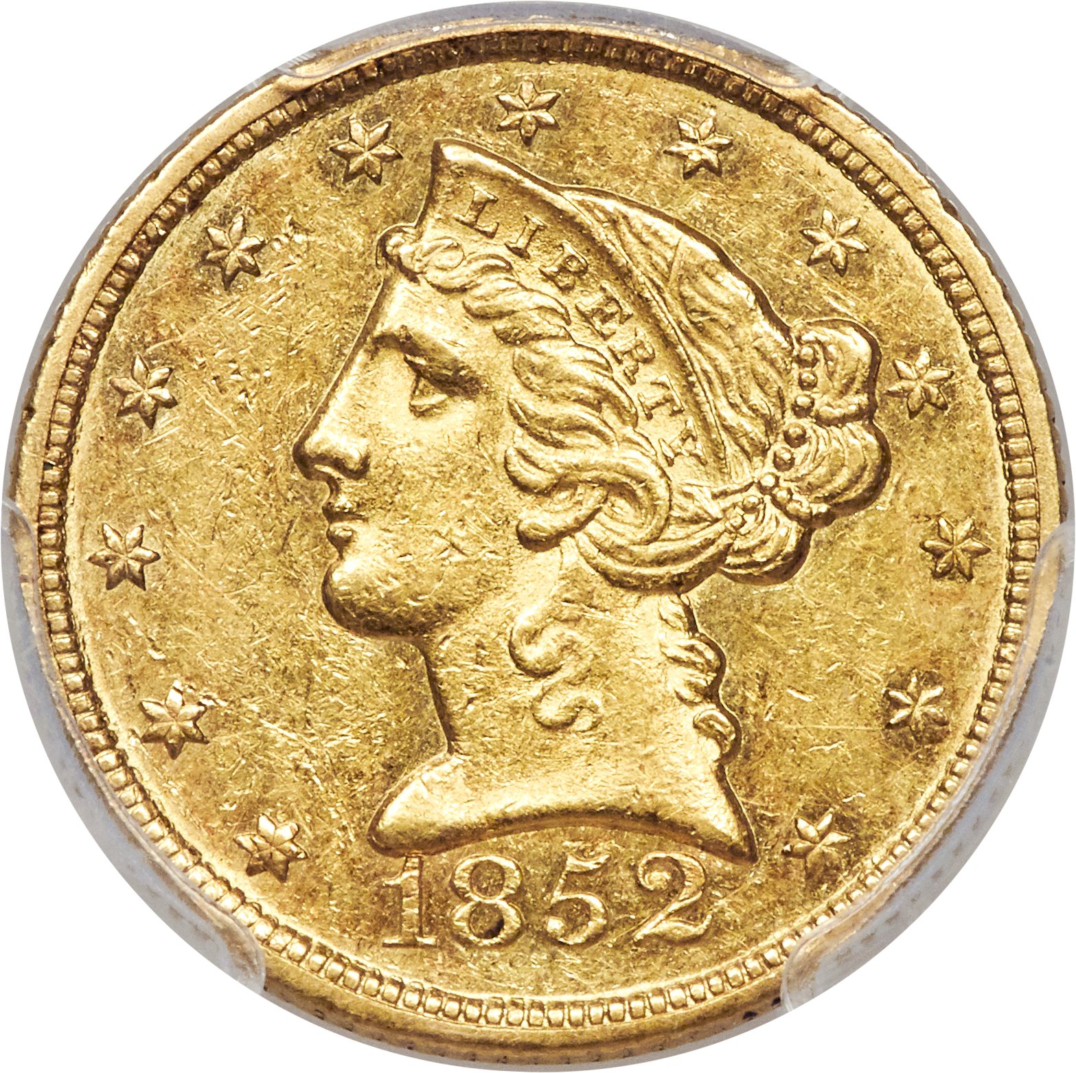 image for: 1852-C $5 AU58 PCGS. Variety 1....