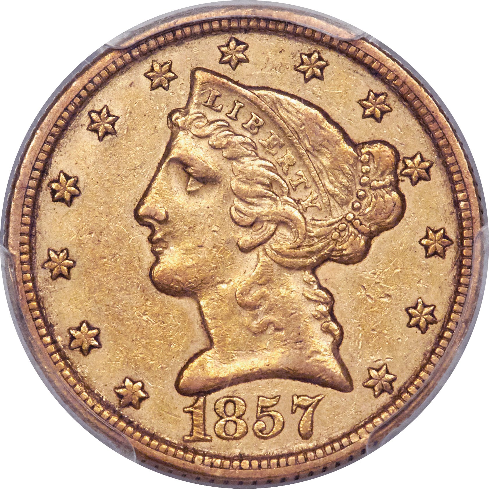 image for: 1857-C $5 AU53 PCGS. Variety 1....