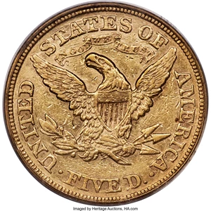 image for: 1866 $5 AU50 PCGS....