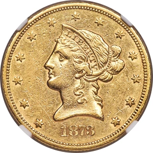 image for: 1873-S $10 AU53 NGC....