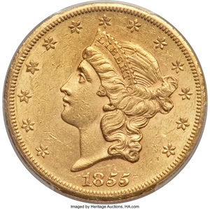 image for: 1855-S $20 AU58 PCGS. CAC....
