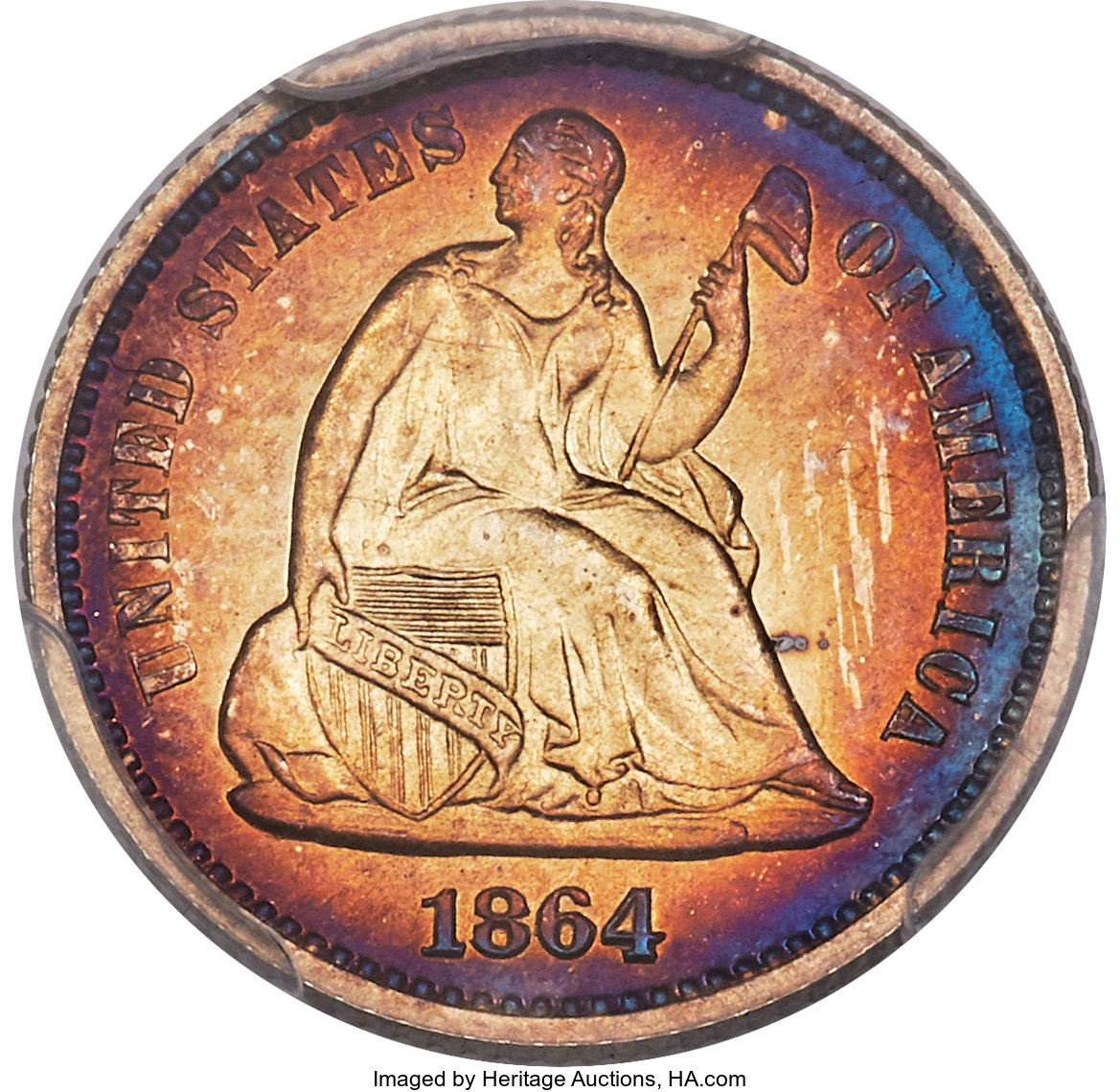 image for: 1864 H10C PR64 PCGS Secure. PCGS Population: (51/33 and 0/3+). NGC Census: (41/44 and 1/0+). PR64. Mintage 470. ...