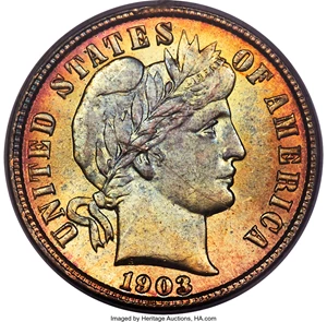 image for: 1903 10C MS66 PCGS. Ex: Duckor. PCGS Population: (14/2). NGC Census: (6/1). CDN: $1,000 Whsle. Bid for problem-free NGC/PCG...