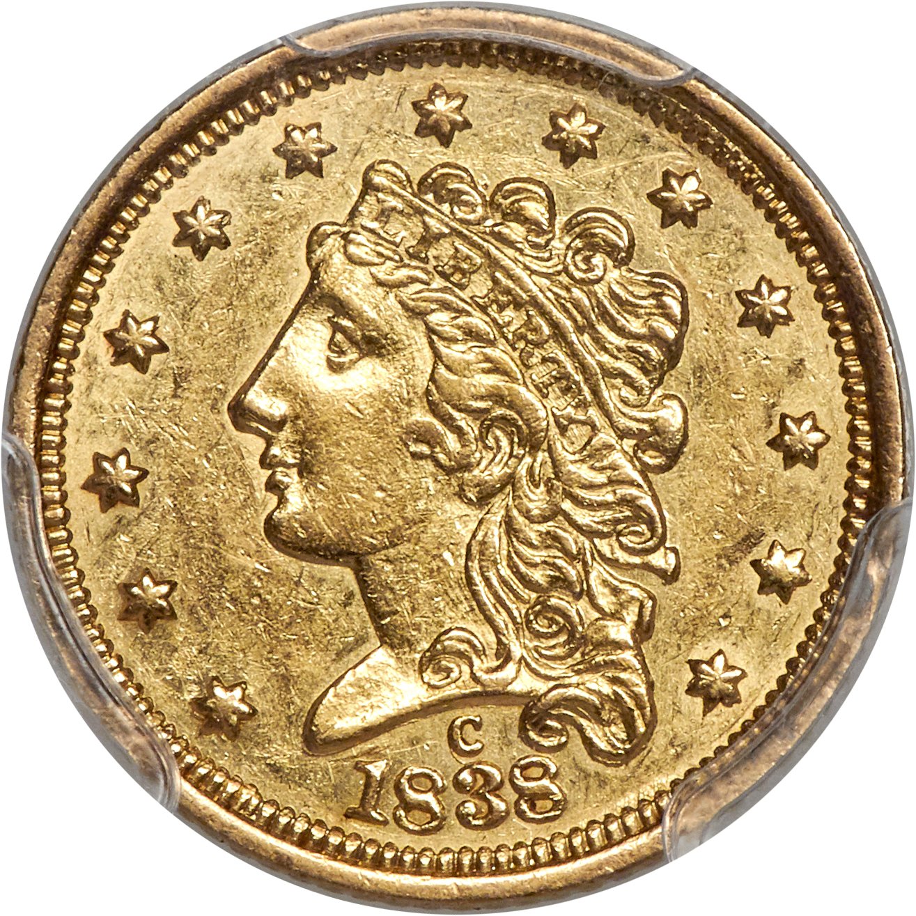 image for: 1838-C $2 1/2 AU53 PCGS. Breen-6147, Variety 20, R.3....