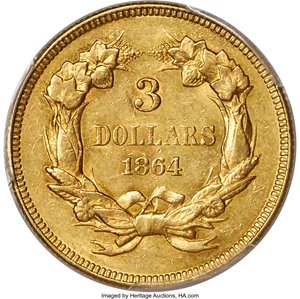 image for: 1864 $3 AU58 PCGS. CAC....