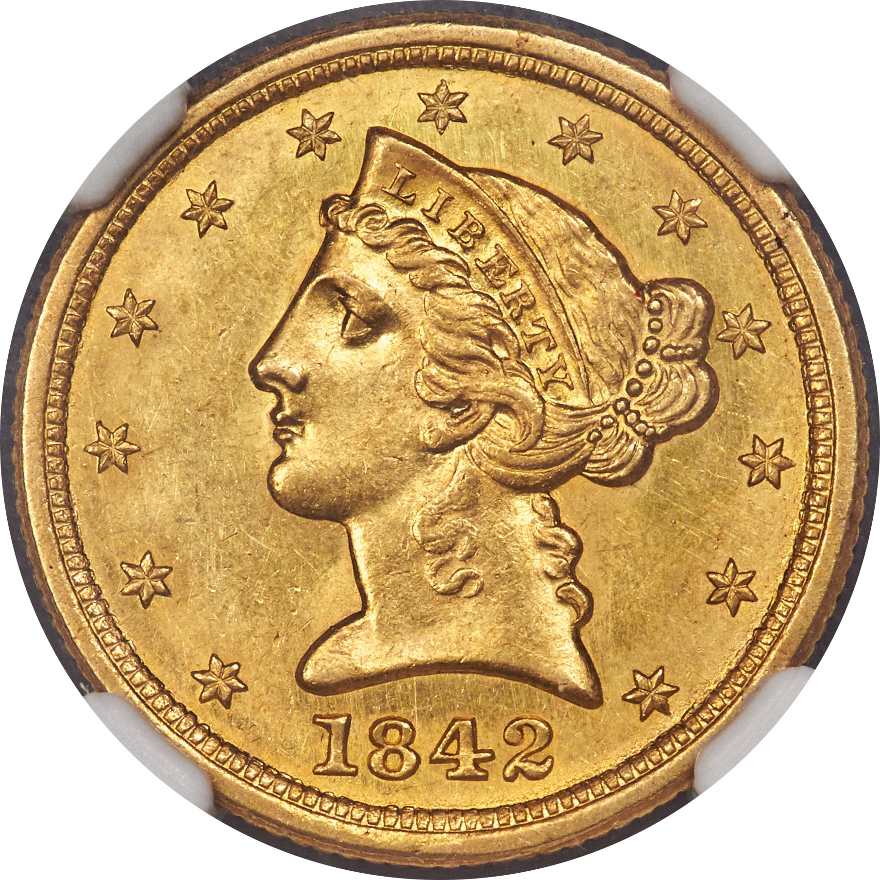 image for: 1842-C $5 Large Date MS62 NGC. Variety 1....