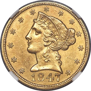 image for: 1847-C $5 MS60 NGC. CAC. Variety 1....