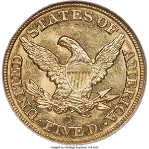 image for: 1849-C $5 MS62 NGC. Variety 1....