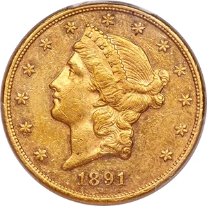 image for: 1891 $20 AU55 PCGS....