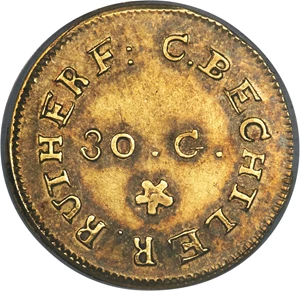 image for: (1831-1834) G$1 C. Bechtler Dollar, 30 G., AU55 PCGS. K-1, R.4....