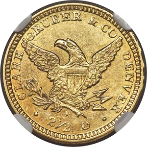 image for: 1861 $2 1/2 Clark, Gruber & Co. Quarter Eagle MS61 NGC. K-5, R.4. ...