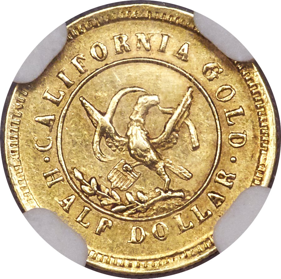 image for: 1853 50C Arms of California 50 Cents, BG-435, Low R.5, MS61 NGC....