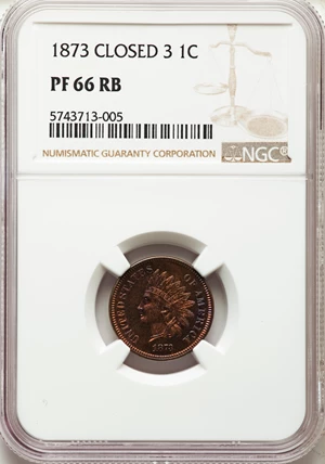 image for: 1873 1C Closed 3 PR66 Red and Brown NGC....