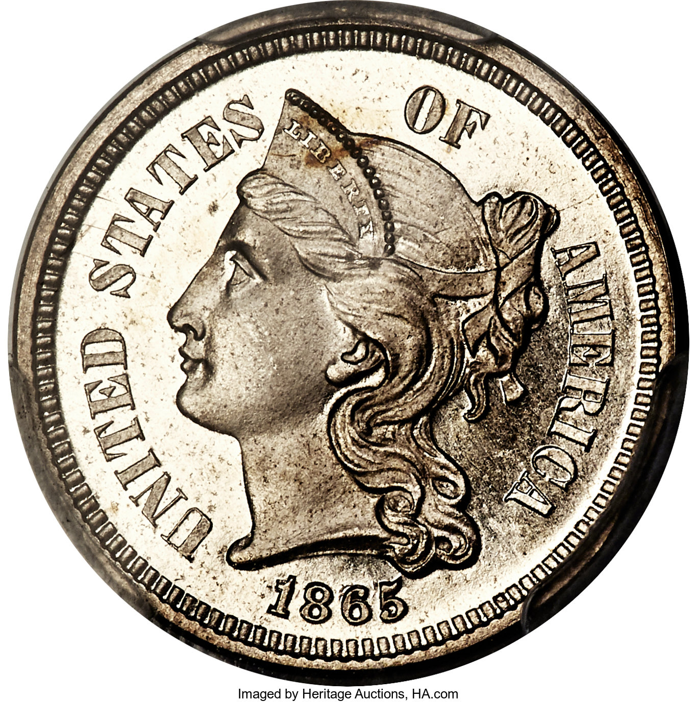 image for: 1865 3CN PR65 Deep Cameo PCGS....