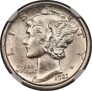image for: 1921-D 10C MS64 Full Bands NGC....