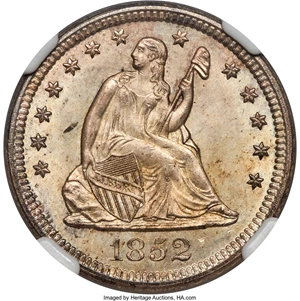 image for: 1852 25C MS64 NGC. Briggs 2-B....