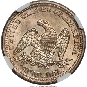 image for: 1852 25C MS64 NGC. Briggs 2-B....