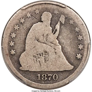 image for: 1870-CC 25C AG3 PCGS. CAC. Briggs 1-A....