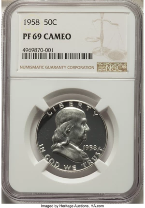 image for: 1958 50C PR69 Cameo NGC....