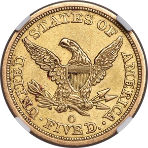image for: 1846-O $5 AU53 NGC. Variety 3....