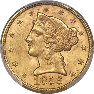 image for: 1856 $5 MS62 PCGS....