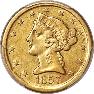 image for: 1857-D $5 XF45 PCGS. Variety 41-HH....