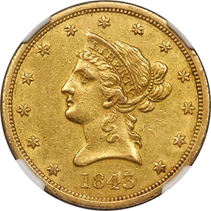 image for: 1843-O $10 AU55 NGC. Variety 2....