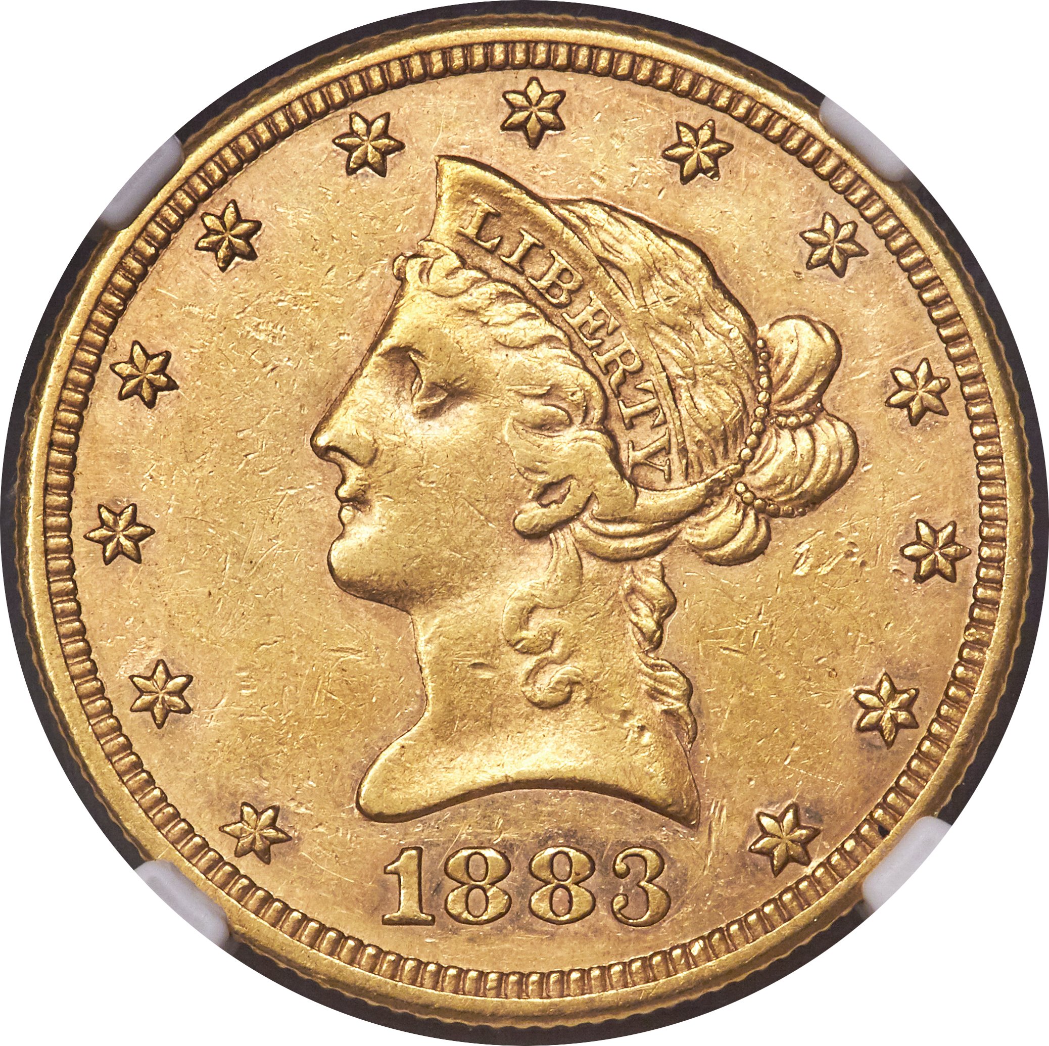 image for: 1883-CC $10 AU53 NGC. Variety 3-D....