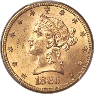 image for: 1886-S $10 MS64+ PCGS....