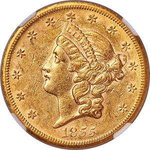 image for: 1855-S $20 AU58 NGC....