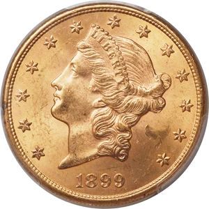 image for: 1899-S $20 MS64+ PCGS. CAC....