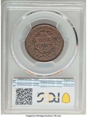 image for: 1838 1C N-3, R.1, MS62 Brown PCGS. PCGS Population: (2/7 and 0/0+). NGC Census: (3/4 and 0/0+). MS62. Mintage 6,370,200....