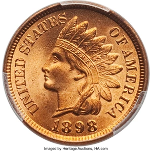 image for: 1898 1C MS66 Red PCGS. PCGS Population: (57/13). NGC Census: (20/8). CDN: $1,350 Whsle. Bid for problem-free NGC/PCGS MS66....