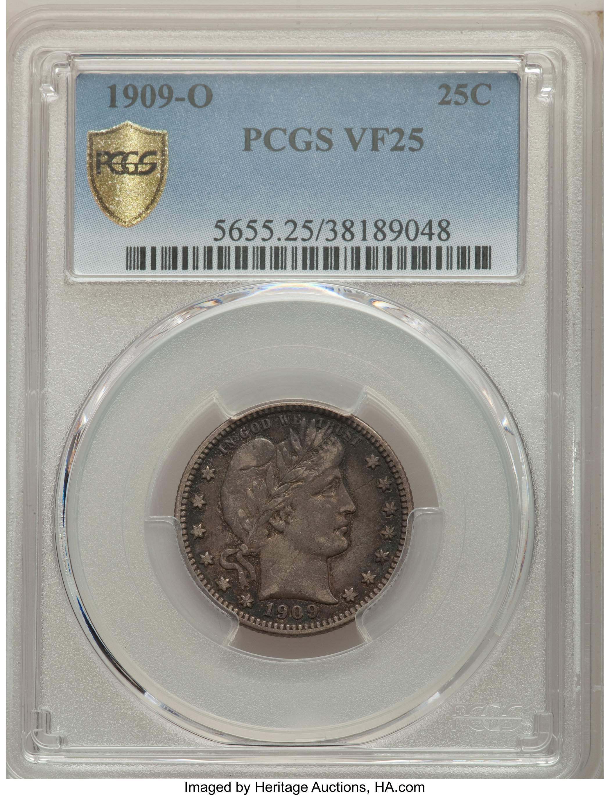 1909-O 25C VF25 PCGS. PCGS Population: (19/129 and 0/5+). NGC Census: (8/51 and 0/0+). CDN: $875 Whsle. Bid for problem-fre...