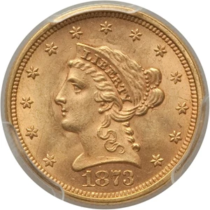 image for: 1873 $2 1/2 Open 3 MS64 PCGS. PCGS Population: (65/18). NGC Census: (64/17). CDN: $900 Whsle. Bid for problem-free NGC/PCGS...