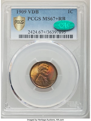 image for: 1909 1C VDB MS67+ Red and Brown PCGS. CAC....