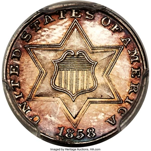 image for: 1858 3CS PR65 Cameo PCGS. CAC....