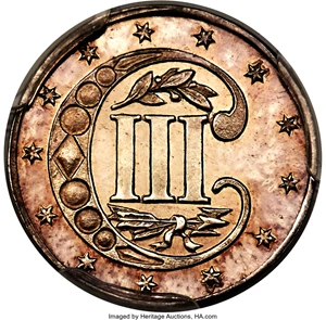 image for: 1858 3CS PR65 Cameo PCGS. CAC....