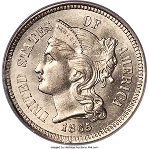 image for: 1865 3CN MS67 PCGS. CAC....