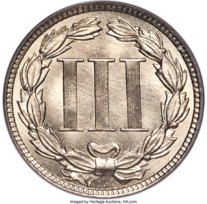 image for: 1865 3CN MS67 PCGS. CAC....