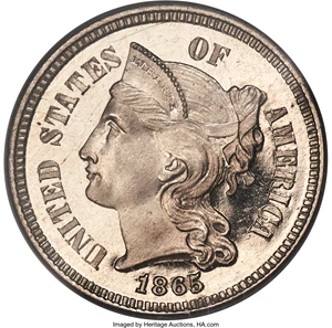 image for: 1865 3CN PR66 Deep Cameo PCGS. CAC....