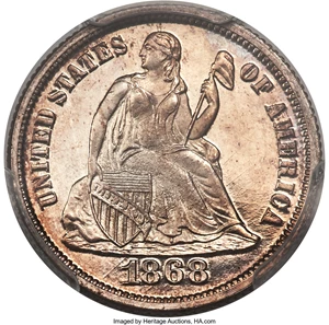 image for: 1868 10C PR66 Cameo PCGS. F-105, High R.4....