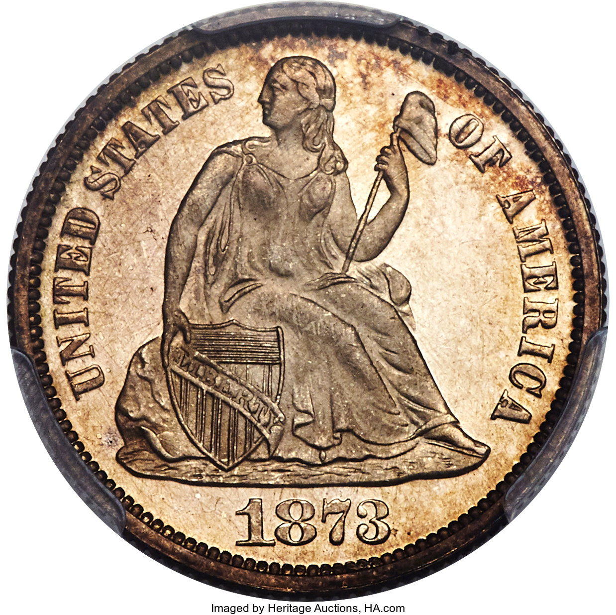 image for: 1873 10C No Arrows, Closed 3 PR66 Cameo PCGS. CAC. F-101, R.3....