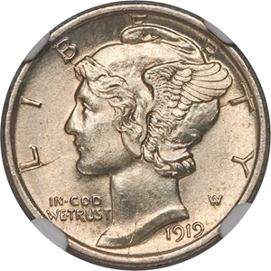 image for: 1919-D 10C MS65 Full Bands NGC....