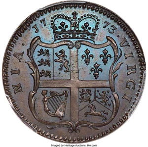 image for: 1773 PENNY Virginia Penny PR64 Brown PCGS. Newman 1-A, W-1390....